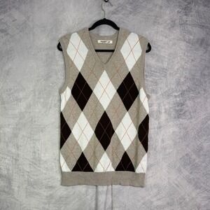 VTG Y2K Old Navy Mens Argyle Sweater Vest sz M preppy heritage academia tan